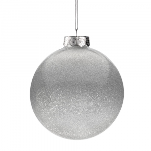 Елочный шар Finery Gloss, 10 см, глянцевый серебристый с глиттером - купить оптом