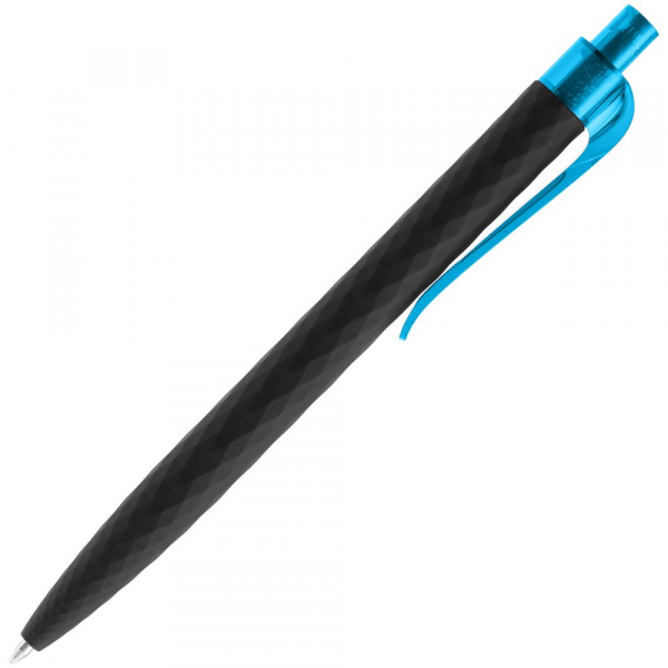 Ручка шариковая Prodir QS01 PRT-P Soft Touch, черная с голубым - купить оптом