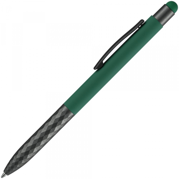 Ручка шариковая Digit Soft Touch со стилусом, зеленая - купить оптом