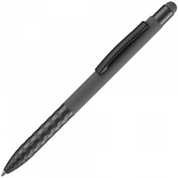 Ручка шариковая Digit Soft Touch со стилусом, серая - купить оптом