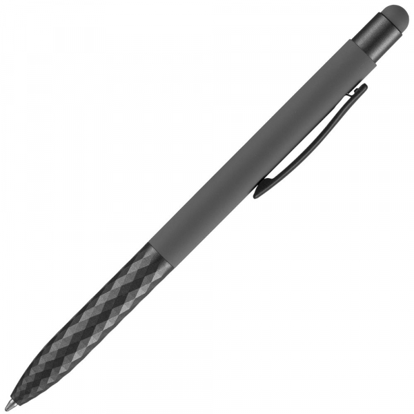 Ручка шариковая Digit Soft Touch со стилусом, серая - купить оптом