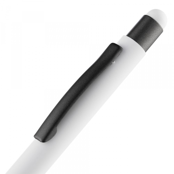 Ручка шариковая Digit Soft Touch со стилусом, белая - купить оптом