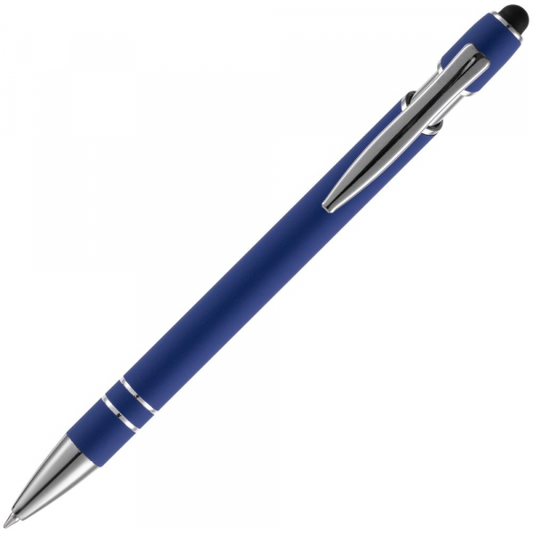 Ручка шариковая Pointer Soft Touch со стилусом, темно-синяя - купить оптом