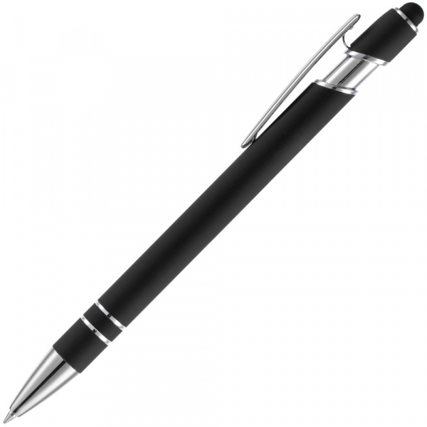 Ручка шариковая Pointer Soft Touch со стилусом, черная - купить оптом