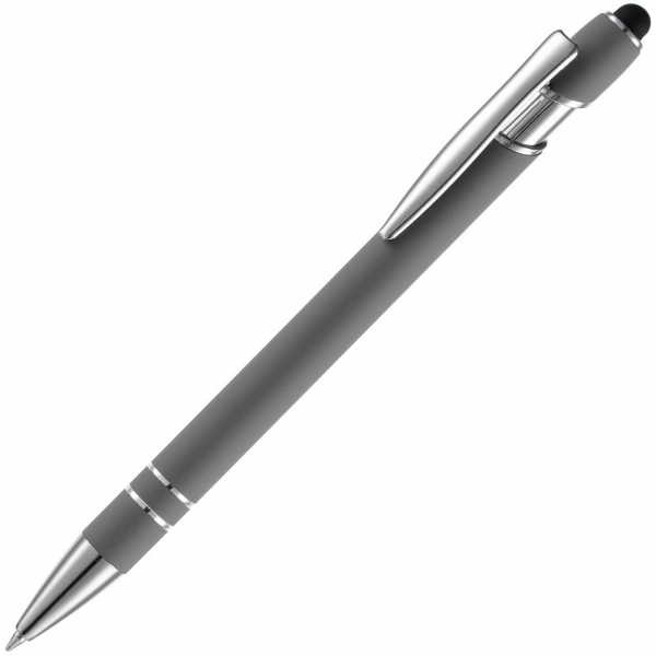 Ручка шариковая Pointer Soft Touch со стилусом, серая - купить оптом