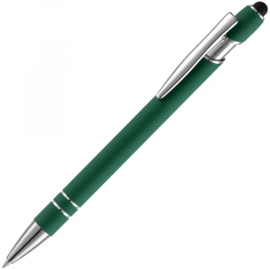 Ручка шариковая Pointer Soft Touch со стилусом, зеленая - купить оптом