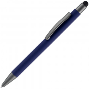 Ручка шариковая Atento Soft Touch со стилусом, темно-синяя - купить оптом