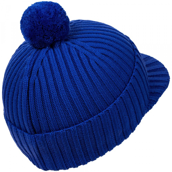 Вязаная шапка с козырьком Peaky, синяя (василек) - купить оптом