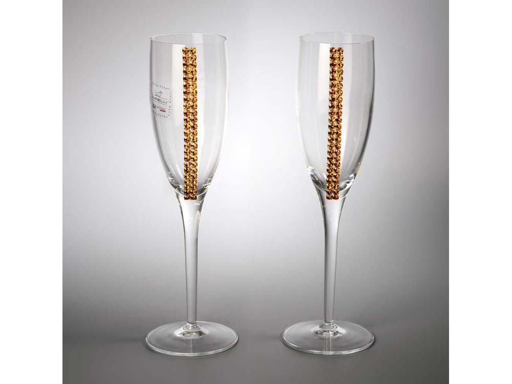 Бокалы для шампанского с кристаллами Swarovski Chinelli, прозрачный/золотистый - купить оптом