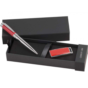 Набор Cerruti 1881: ручка шариковая, флеш-карта USB 2.0 на 8 Гб Zoom Red, красный/серебристый - купить оптом