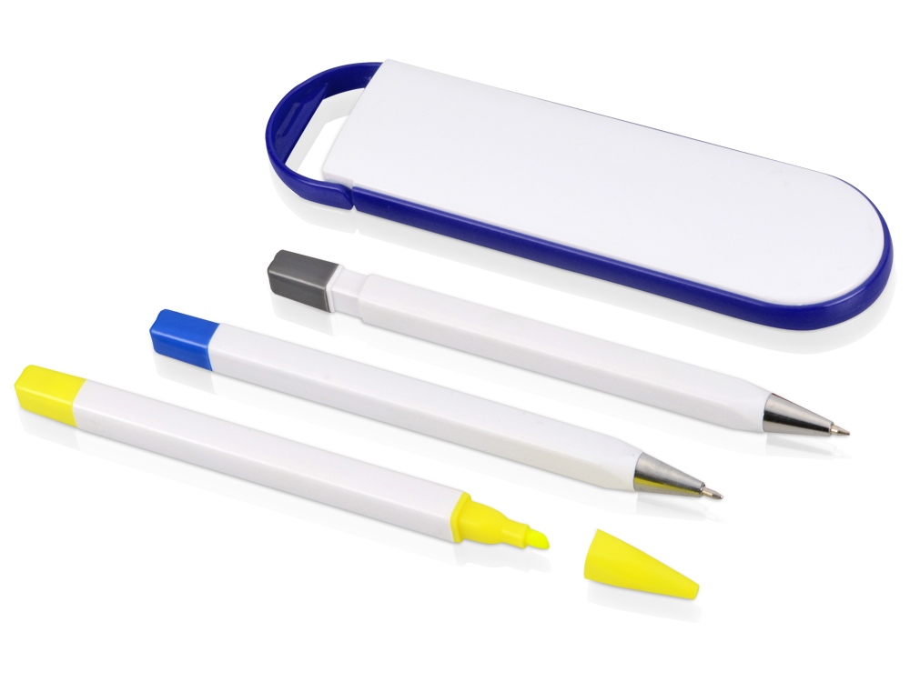 Набор Квартет: ручка шариковая, карандаш и маркер, белый/синий - купить оптом