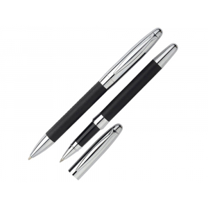 Набор Рейн: ручка шариковая, ручка роллер в футляре черный - купить оптом