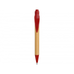 Ручка шариковая Листок, бамбук/красный, фото 1