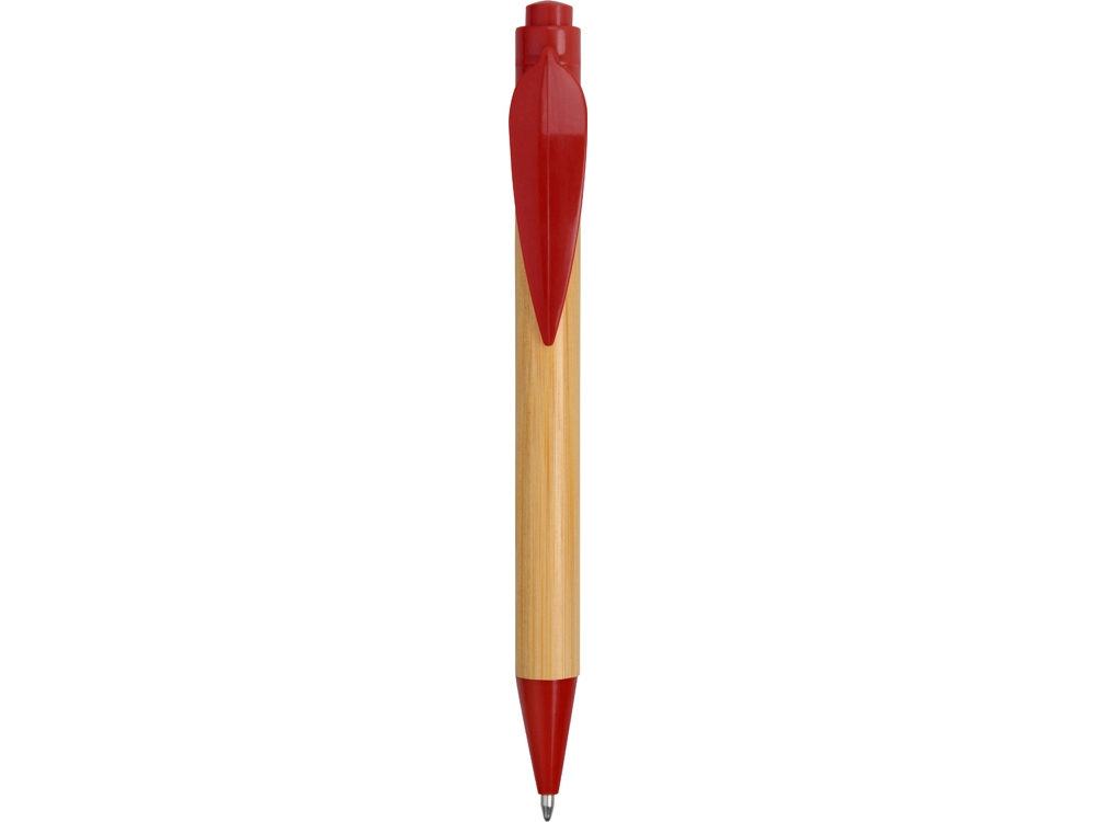 Ручка шариковая Листок, бамбук/красный - купить оптом
