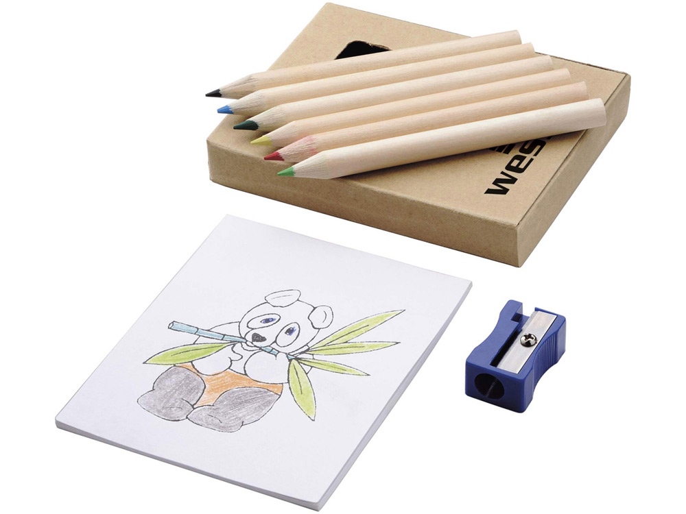 Набор для рисования: 6 цветных карандашей, точилка, раскраска, бежевый - купить оптом