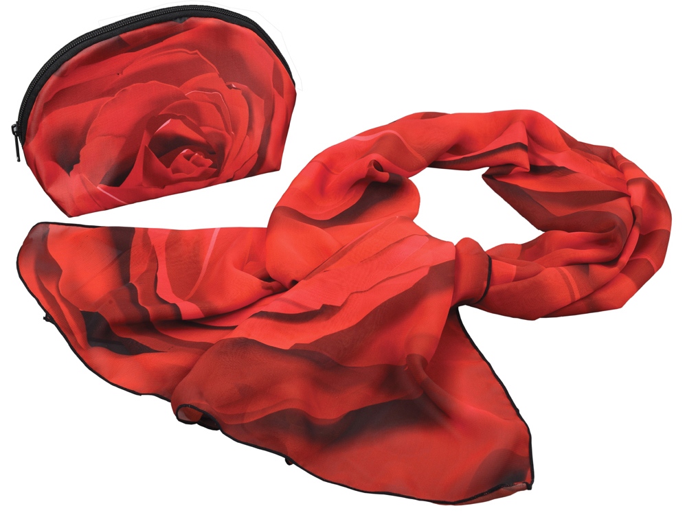 Набор Роза: косметичка и шарф, красный/черный - купить оптом