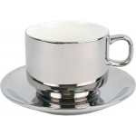 Серебряная чайная пара: чашка на 250 мл с блюдцем, серебристый