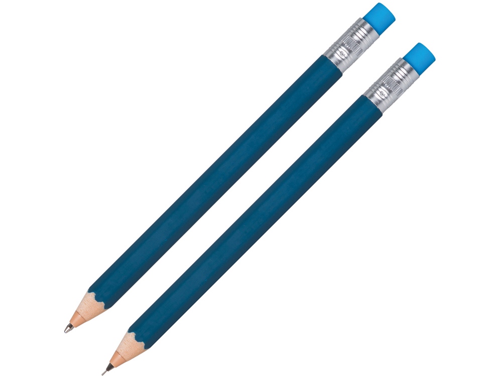 Набор Даллас: ручка шариковая, карандаш с ластиком в футляре, синий - купить оптом