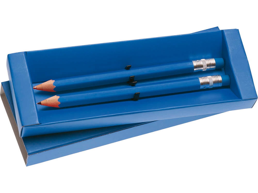 Набор Даллас: ручка шариковая, карандаш с ластиком в футляре, синий - купить оптом