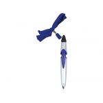 Ручка шариковая на шнуре серебристая/синяя, серебристый/синий/черный