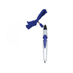 Ручка шариковая на шнуре серебристая/синяя, серебристый/синий/черный - купить оптом