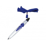 Ручка шариковая на шнуре серебристая/синяя, серебристый/синий/черный, фото 1