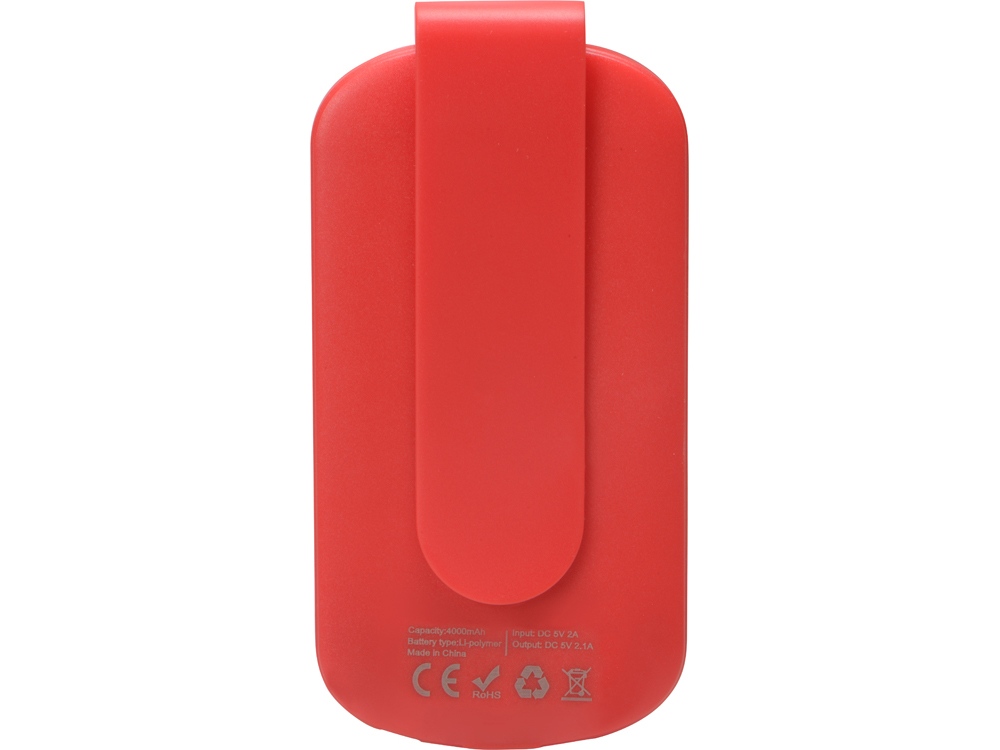 Портативное зарядное устройство Pin на 4000 mAh с большой площадью нанесения и клипом для крепления к одежде или сумке, красный - купить оптом