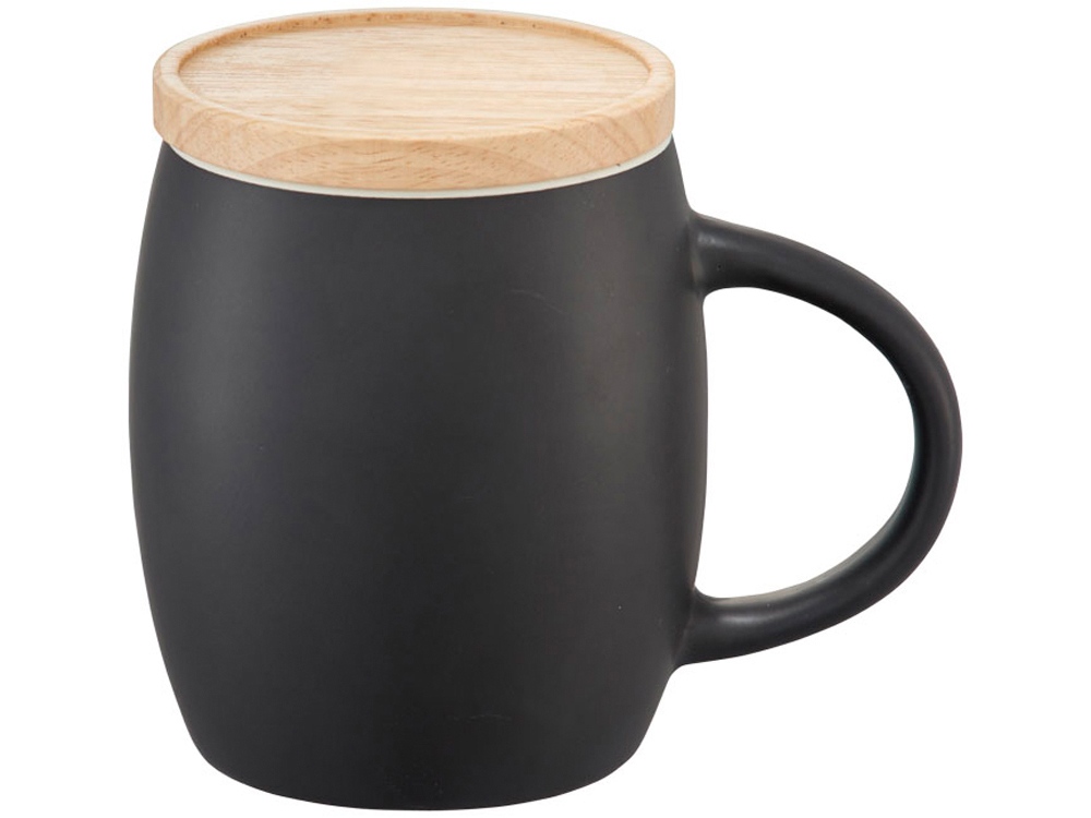 Керамическая чашка Hearth с деревянной крышкой-костером, черный/белый - купить оптом