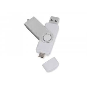 USB/micro USB-флешка 2.0 на 16 Гб Квебек OTG, белый - купить оптом