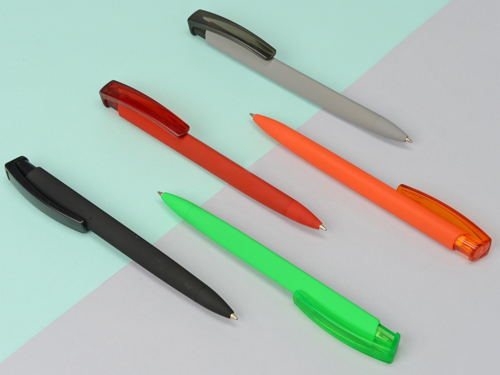 Ручка шариковая трехгранная UMA TRINITY K transparent GUM, soft-touch, серый - купить оптом