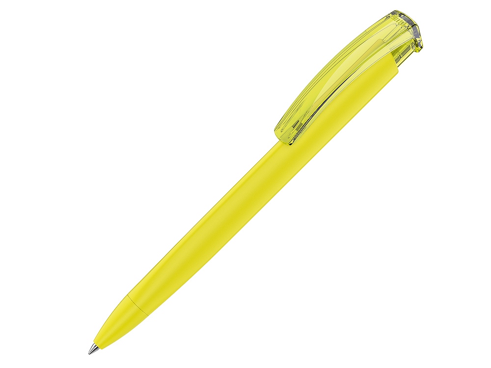 Ручка шариковая трехгранная UMA TRINITY K transparent GUM, soft-touch, желтый - купить оптом