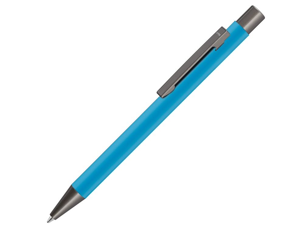 Ручка шариковая UMA STRAIGHT GUM soft-touch, с зеркальной гравировкой, голубой - купить оптом