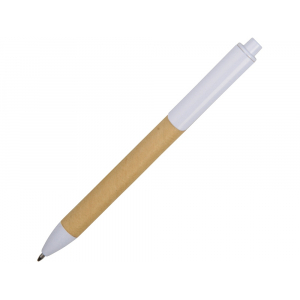 Ручка картонная пластиковая шариковая Эко 2.0, бежевый/белый - купить оптом