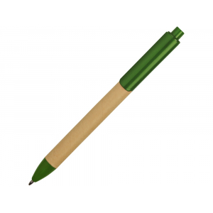 Ручка картонная пластиковая шариковая Эко 2.0, бежевый/зеленый - купить оптом