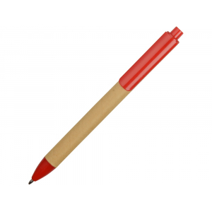 Ручка картонная пластиковая шариковая Эко 2.0, бежевый/красный - купить оптом