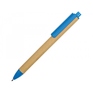 Ручка картонная пластиковая шариковая Эко 2.0, бежевый/голубой - купить оптом