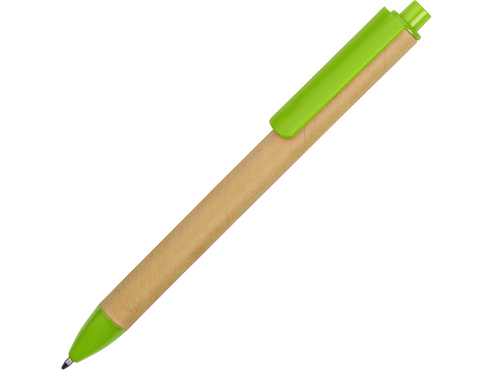 Ручка картонная пластиковая шариковая Эко 2.0, бежевый/зеленое яблоко - купить оптом