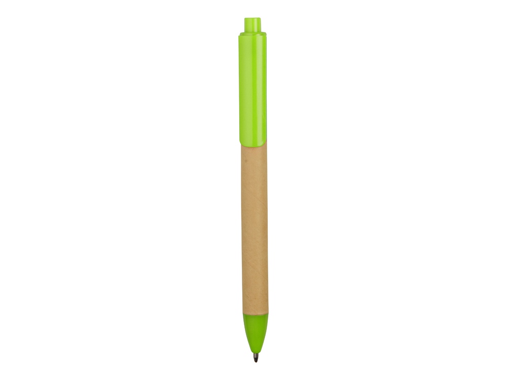 Ручка картонная пластиковая шариковая Эко 2.0, бежевый/зеленое яблоко - купить оптом