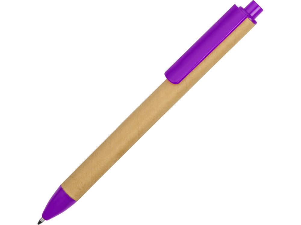 Ручка картонная пластиковая шариковая Эко 2.0, бежевый/фиолетовый - купить оптом