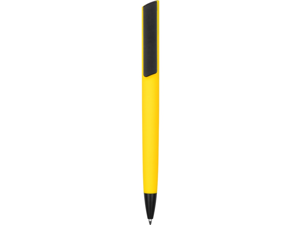 Ручка пластиковая soft-touch шариковая Taper, желтый/черный - купить оптом