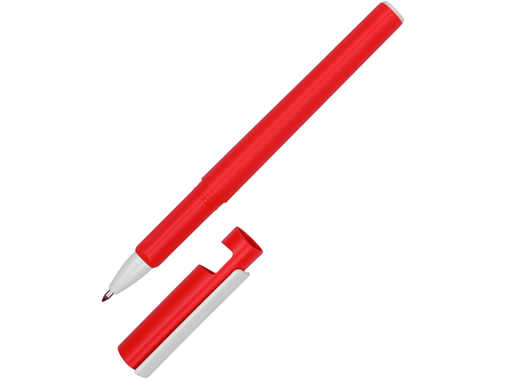Ручка пластиковая шариковая трехгранная Nook с подставкой для телефона в колпачке, красный/белый - купить оптом