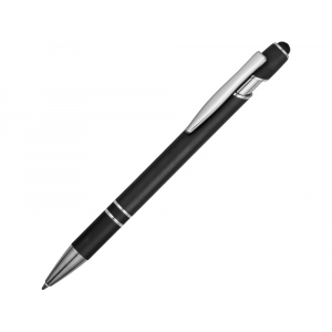 Ручка металлическая soft-touch шариковая со стилусом Sway, черный/серебристый - купить оптом