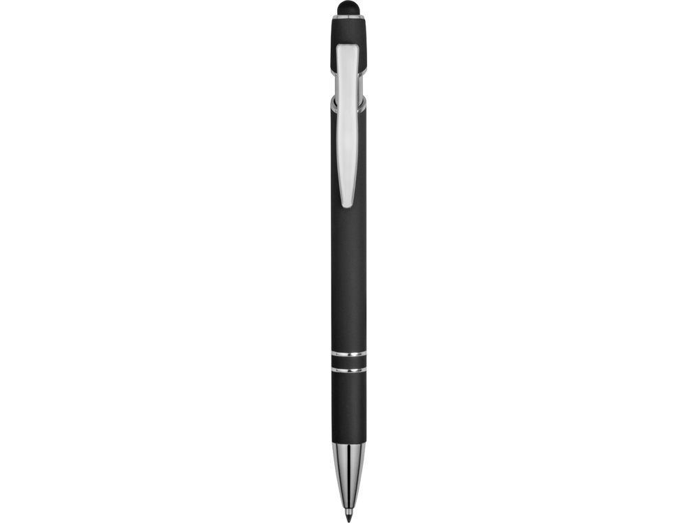 Ручка металлическая soft-touch шариковая со стилусом Sway, черный/серебристый - купить оптом