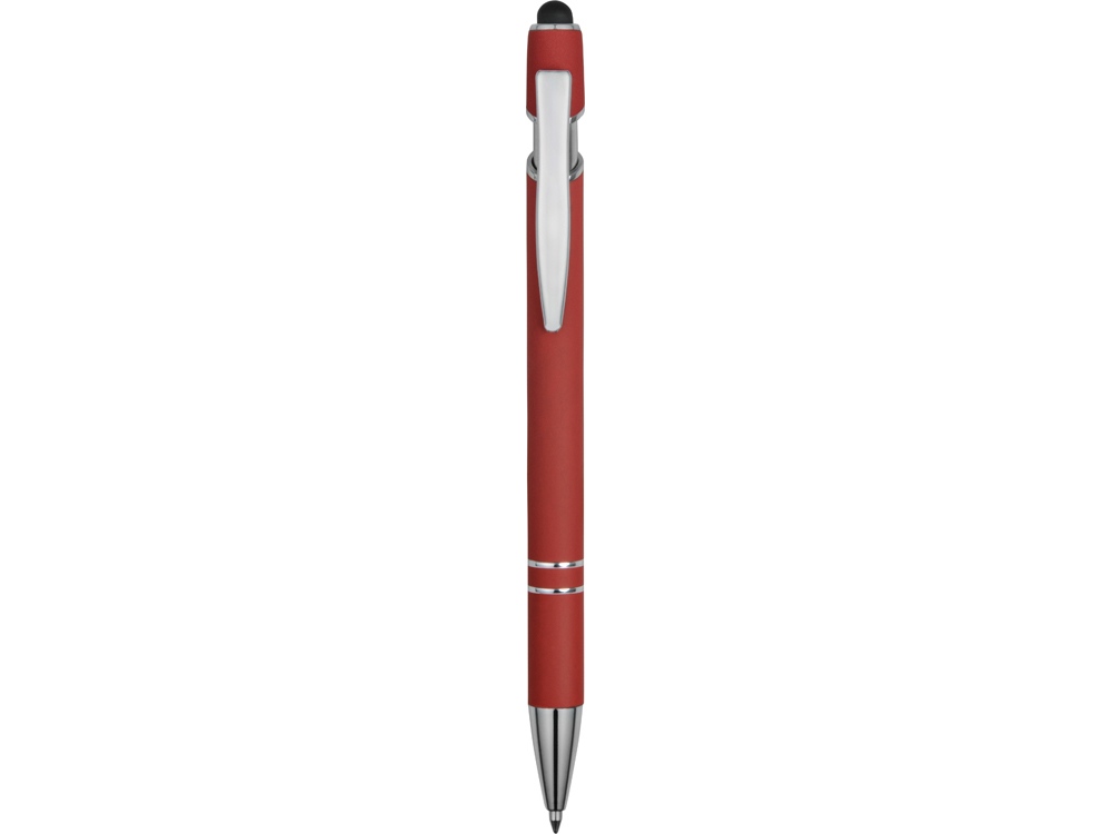 Ручка металлическая soft-touch шариковая со стилусом Sway, красный/серебристый - купить оптом