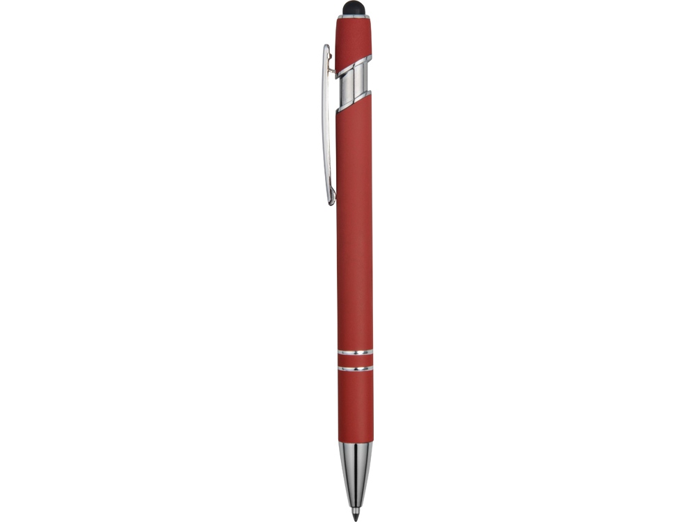 Ручка металлическая soft-touch шариковая со стилусом Sway, красный/серебристый - купить оптом