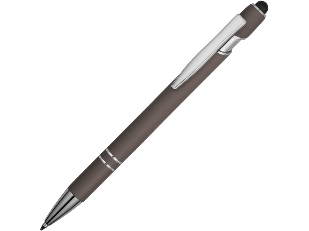 Ручка металлическая soft-touch шариковая со стилусом Sway, серый/серебристый - купить оптом