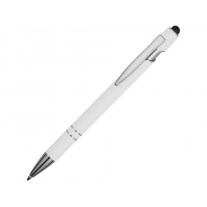 Ручка металлическая soft-touch шариковая со стилусом Sway, белый/серебристый - купить оптом