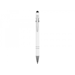 Ручка металлическая soft-touch шариковая со стилусом Sway, белый/серебристый - купить оптом