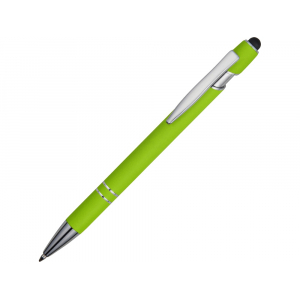 Ручка металлическая soft-touch шариковая со стилусом Sway, зеленое яблоко/серебристый - купить оптом