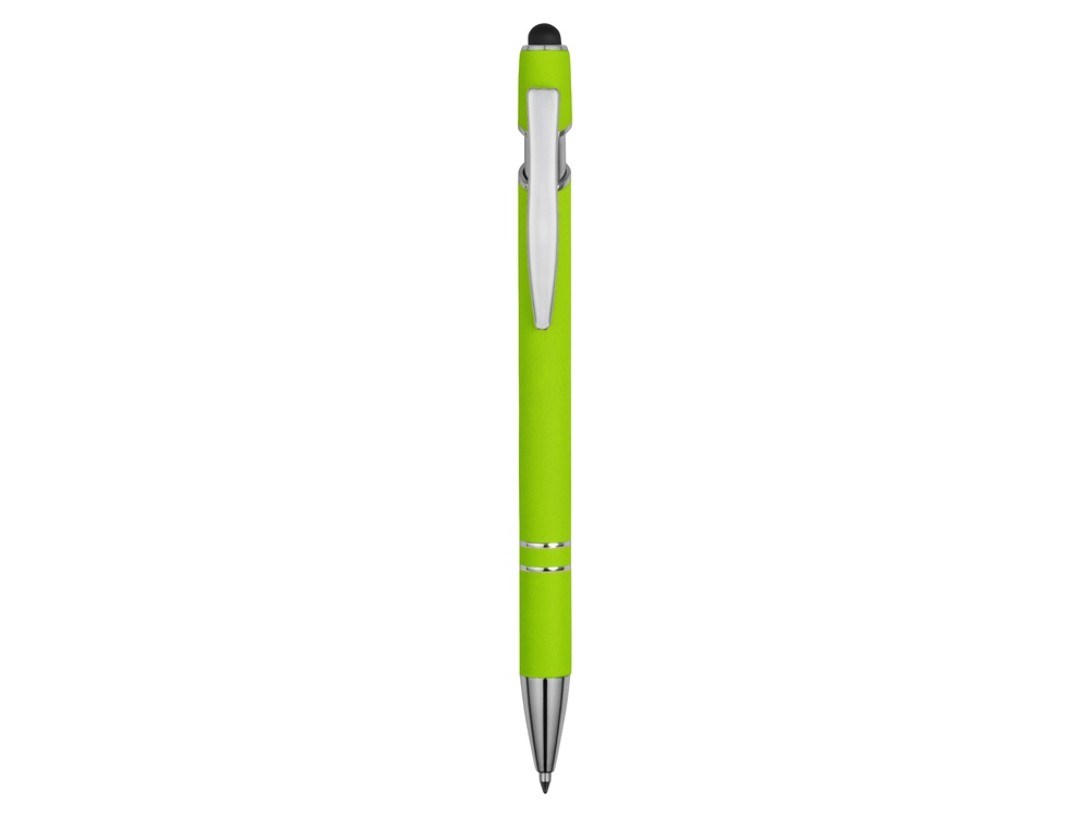 Ручка металлическая soft-touch шариковая со стилусом Sway, зеленое яблоко/серебристый - купить оптом